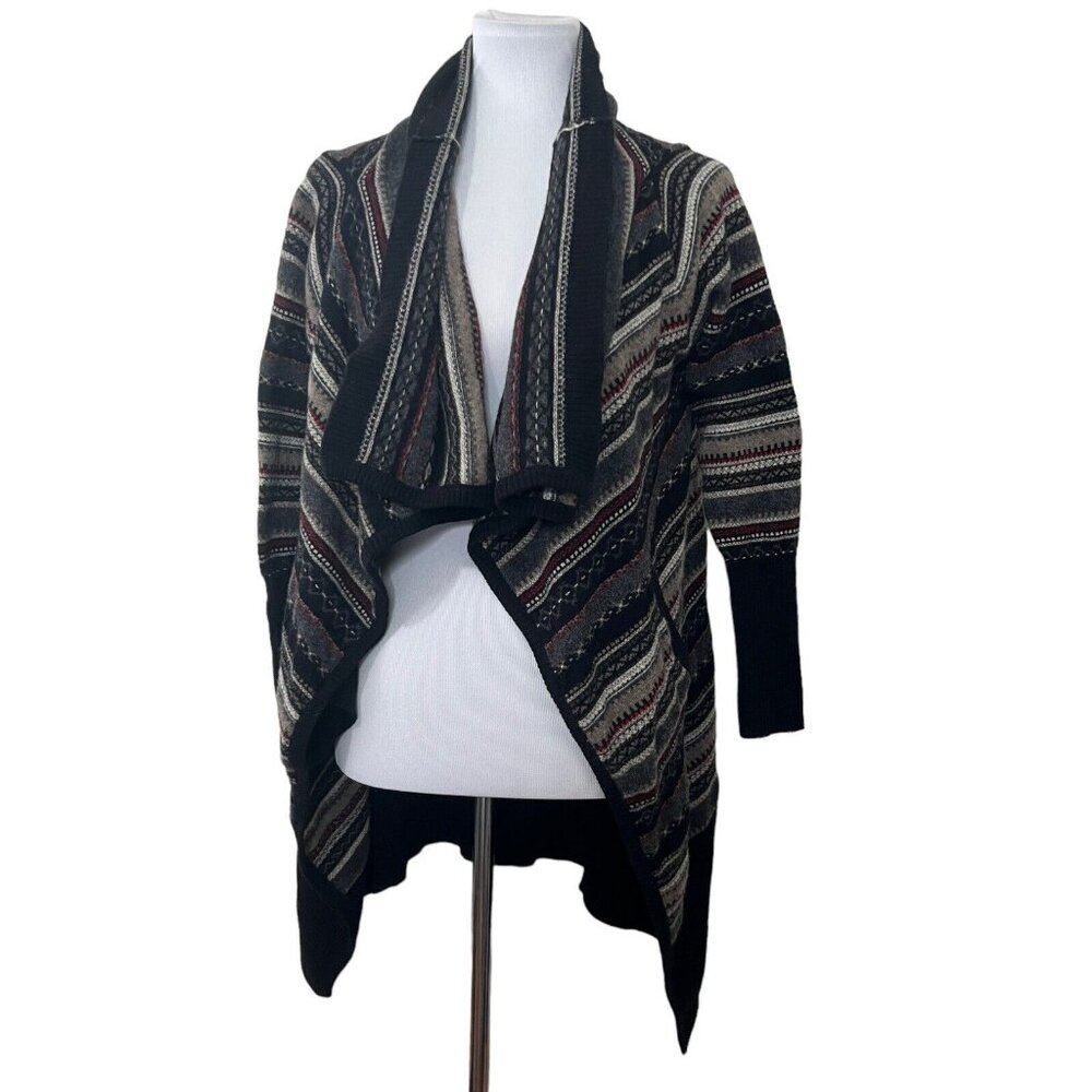 Wilster Wool Cashmere Knit Sweater Open Front Cardigan Waterfall High Low Stripe